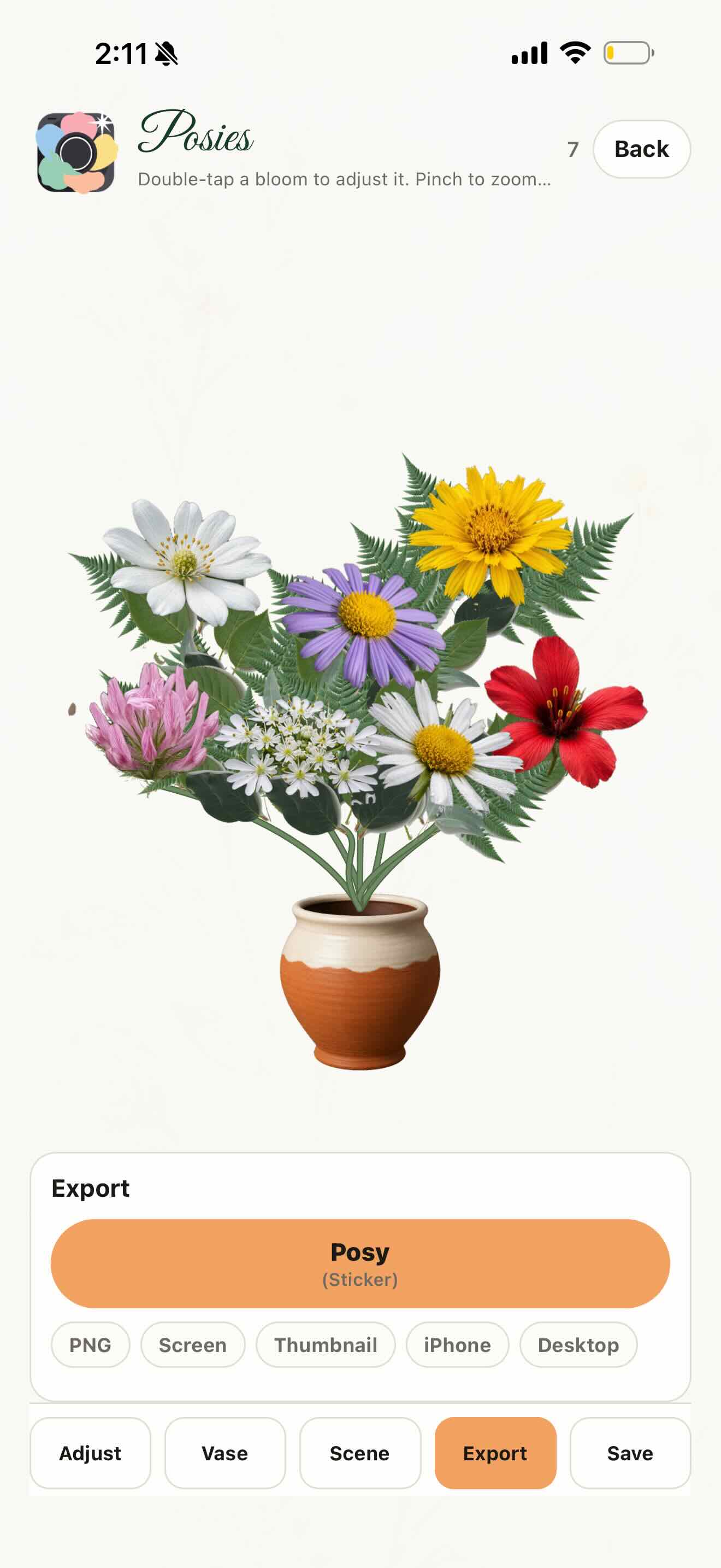 A finished posy in a two-tone vase, ready to export
